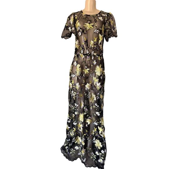 Lularoe Deanne II Sheer Mesh Flower Embroidered Maxi Dress Fairy Whimsigoth sz L - Picture 1 of 10